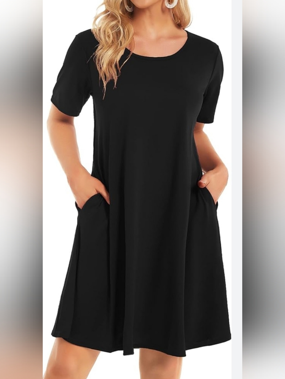 Jones New York Black Knit Dress with Crew Neck and Pockets